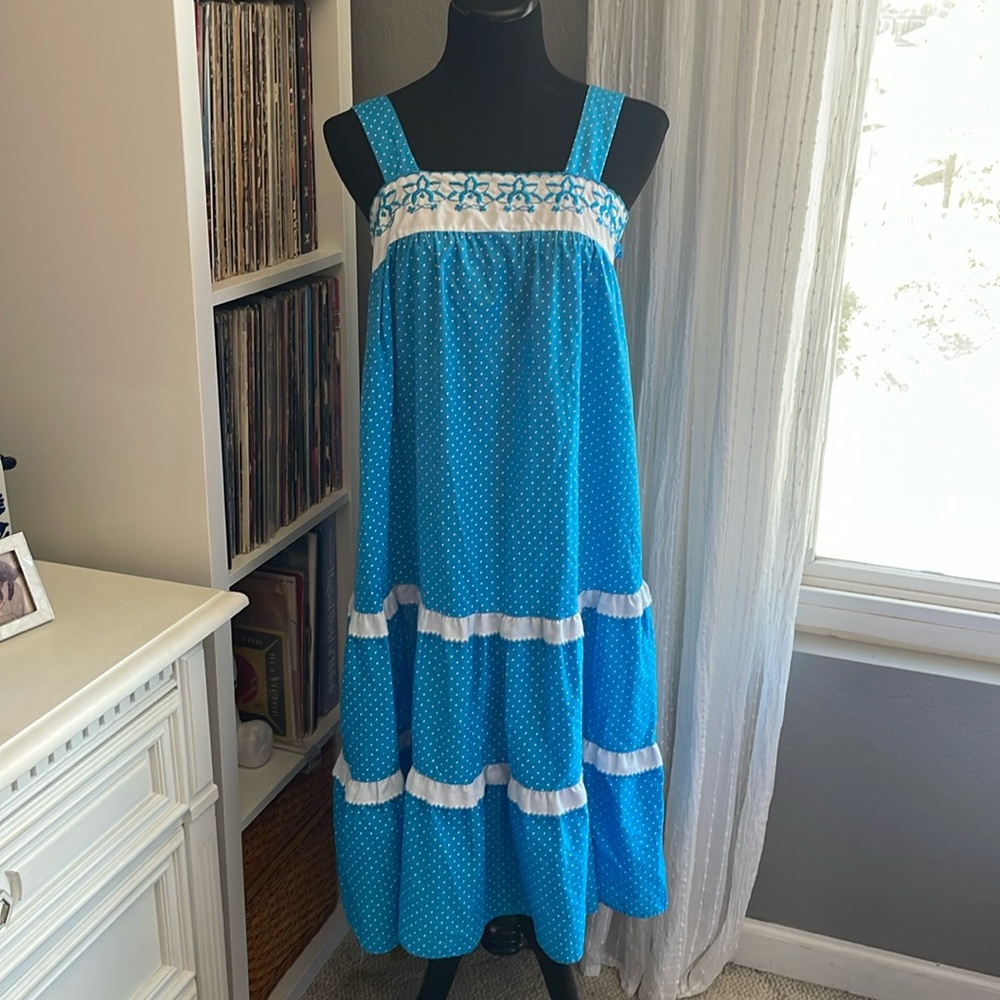 Vintage Polka Dot Smock Dress, XL